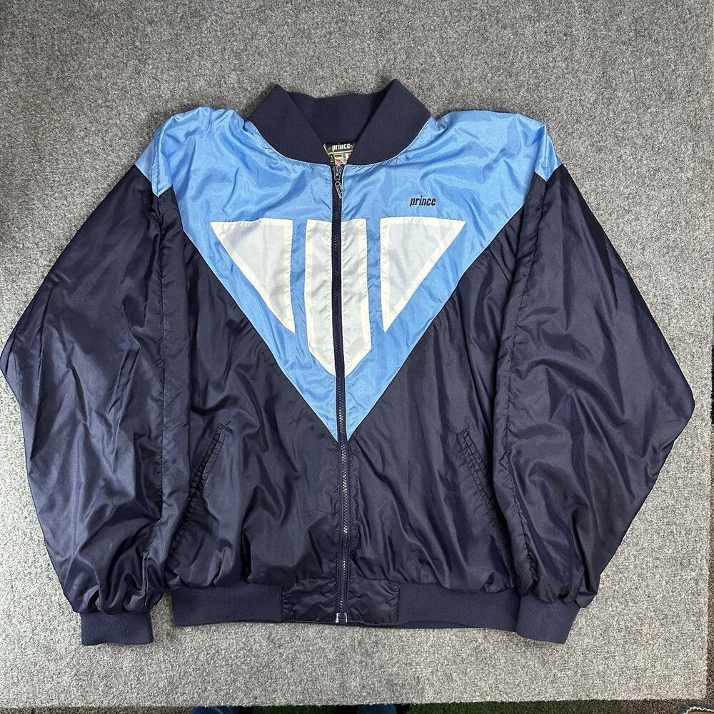 VINTAGE 90's PRINCE RAIN JACKET Windbreaker tennis racket racquet Zip-Up Sz (Lg)